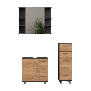 Badkamermeubelset antraciet/gouden eik 60.2x33x60.8 ilias Badkamermeubelset antraciet/gouden eik 60.2x33x60.8 ilias