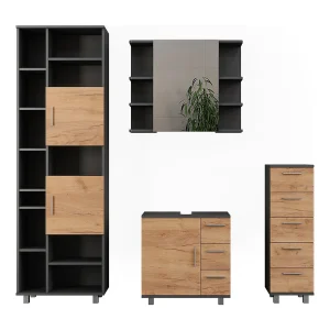Badkamermeubelset antraciet/gouden eik 60.2x33x60.8 ilias Badkamermeubelset antraciet/gouden eik 60.2x33x60.8 ilias