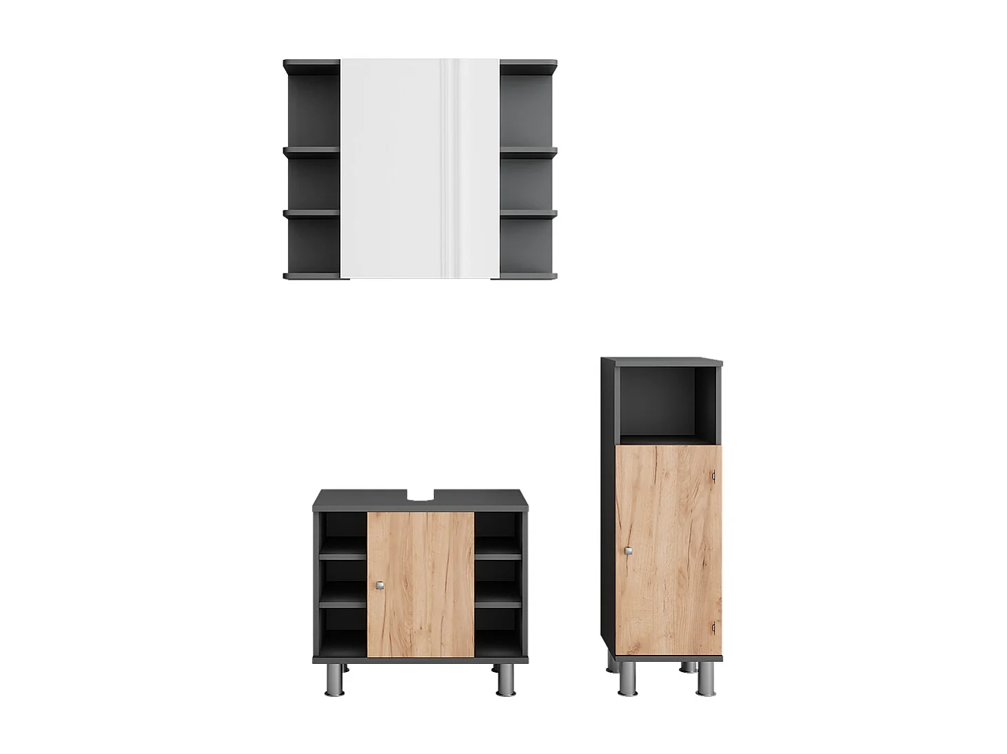 Badkamerspiegelkast antraciet/gouden eik 60x32x54 fynn