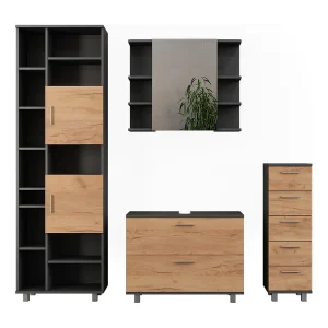 Badkamermeubelset eik goud/antraciet 80.2x33x60.8 ilias Badkamermeubelset eik goud/antraciet 80.2x33x60.8 ilias