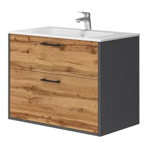 Badkamermeubelset antraciet/gouden eik 80×45.5×61.5 lanco