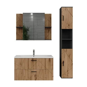 Badkamermeubelset antraciet/goudkleurig eiken 100×44.6×57 irma