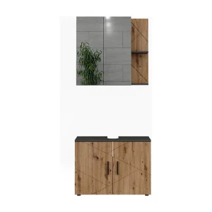 Badkamermeubelset antraciet/goudkleurig eiken 80x30x59 irma Badkamermeubelset antraciet/goudkleurig eiken 80x30x59 irma