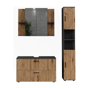 Badkamermeubelset antraciet/goudkleurig eiken 100.1x41x60.6 irma