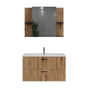 Badkamermeubelset antraciet/goudkleurig eiken 100×44.6×57 irma