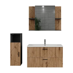 Badkamermeubelset antraciet/goudkleurig eiken 100×44.6×57 irma