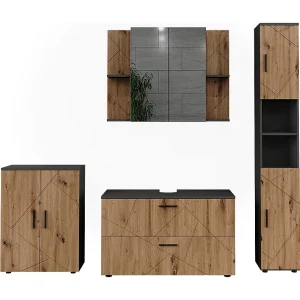 Badkamermeubelset antraciet/goudkleurig eiken 100.1x41x60.6 irma