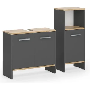 Badkamermeubelset antraciet/gouden eik 63.8×26.3×57 karli