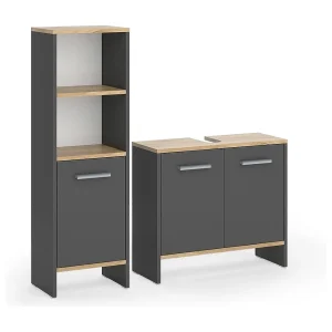 Badkamermeubelset antraciet/gouden eik 63.8×26.3×57 karli