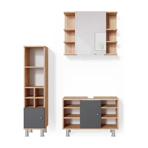 Badkamermeubel set krachtige eik goud 60x32x54 fynn