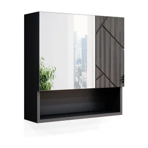 Badkamerspiegelkast antraciet hoogglans 54×16.9×55 irma Badkamerspiegelkast antraciet hoogglans 54×16.9×55 irma