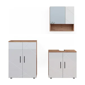 Badkamermeubelset wit hoogglans/goud power eiken 80x41x58.6 irma Badkamermeubelset wit hoogglans/goud power eiken 80x41x58.6 irma