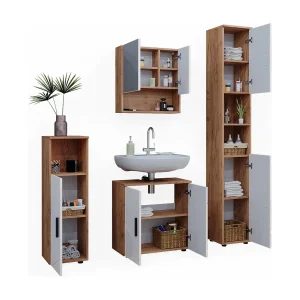 Badkamermeubelset wit hoogglans/goud power eiken 80x41x58.6 irma Badkamermeubelset wit hoogglans/goud power eiken 80x41x58.6 irma