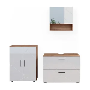 Badkamermeubelset wit hoogglans/goud power eiken 80x41x58 irma Badkamermeubelset wit hoogglans/goud power eiken 80x41x58 irma