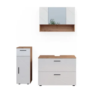Badkamermeubelset wit hoogglans/goud power eiken 80x41x58.6 irma Badkamermeubelset wit hoogglans/goud power eiken 80x41x58.6 irma