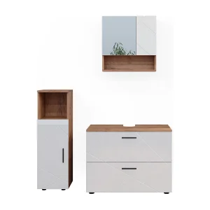 Badkamermeubelset wit hoogglans/goud power eiken 80x41x58.6 irma Badkamermeubelset wit hoogglans/goud power eiken 80x41x58.6 irma