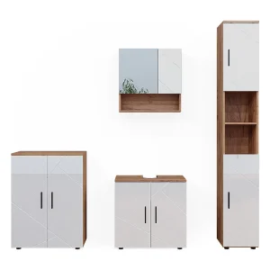 Badkamermeubelset wit hoogglans/goud power eiken 80x41x58.6 irma Badkamermeubelset wit hoogglans/goud power eiken 80x41x58.6 irma