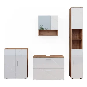 Badkamermeubelset wit hoogglans/goud power eiken 80x41x58 irma Badkamermeubelset wit hoogglans/goud power eiken 80x41x58 irma