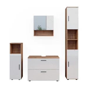 Badkamermeubelset wit hoogglans/goud power eiken 80x41x58 irma Badkamermeubelset wit hoogglans/goud power eiken 80x41x58 irma