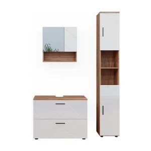 Badkamermeubelset wit hoogglans/goud power eiken 80x41x58.6 irma Badkamermeubelset wit hoogglans/goud power eiken 80x41x58.6 irma