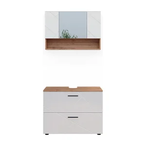 Badkamermeubelset wit hoogglans/goud power eiken 80x41x58.6 irma Badkamermeubelset wit hoogglans/goud power eiken 80x41x58.6 irma