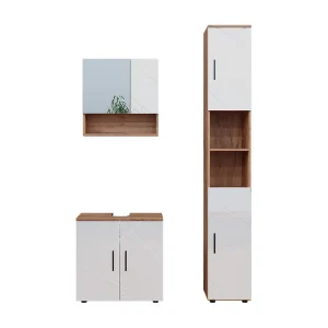 Badkamermeubelset wit hoogglans/goud power eiken 80x41x58.6 irma Badkamermeubelset wit hoogglans/goud power eiken 80x41x58.6 irma