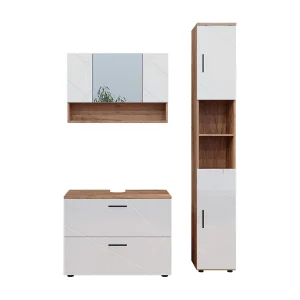 Badkamermeubelset wit hoogglans/goud power eiken 80x41x58.6 irma Badkamermeubelset wit hoogglans/goud power eiken 80x41x58.6 irma