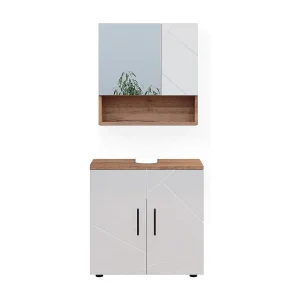 Badkamermeubelset wit hoogglans/goud power eiken 80x41x58.6 irma Badkamermeubelset wit hoogglans/goud power eiken 80x41x58.6 irma