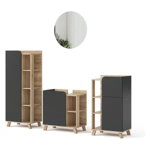 Badkamermeubelset sonoma/antraciet 60x35x65 karen Badkamermeubelset sonoma/antraciet 60x35x65 karen
