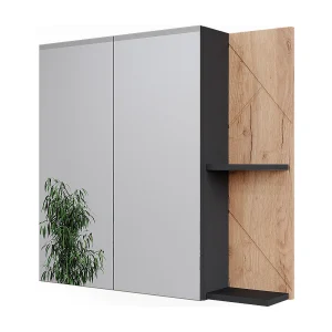 Badkamerspiegelkast antraciet/gouden eik 80×17.2×75 irma Badkamerspiegelkast antraciet/gouden eik 80×17.2×75 irma