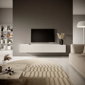 175 cm witte tv-kast met gefreesd front – VELDIO 175 cm witte tv-kast met gefreesd front – VELDIO