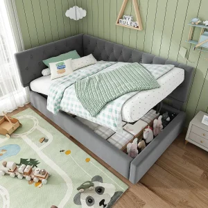 90x190cm slaapbank met opbergruimte en lattenbodem – Grijs fluweel