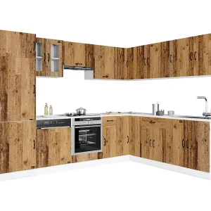 14-delige Keukenkastenset Kalmar bewerkt hout oud houtkleurig