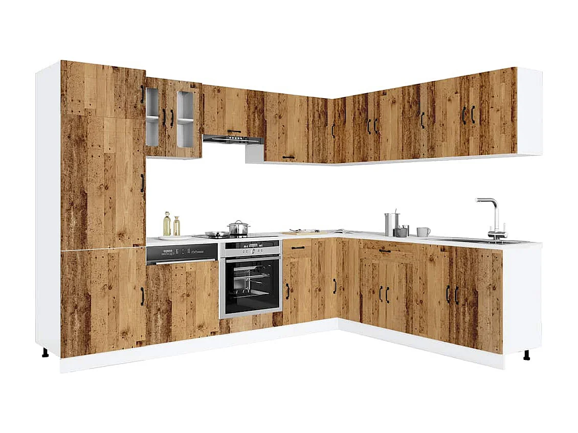 14-delige Keukenkastenset Kalmar bewerkt hout oud houtkleurig