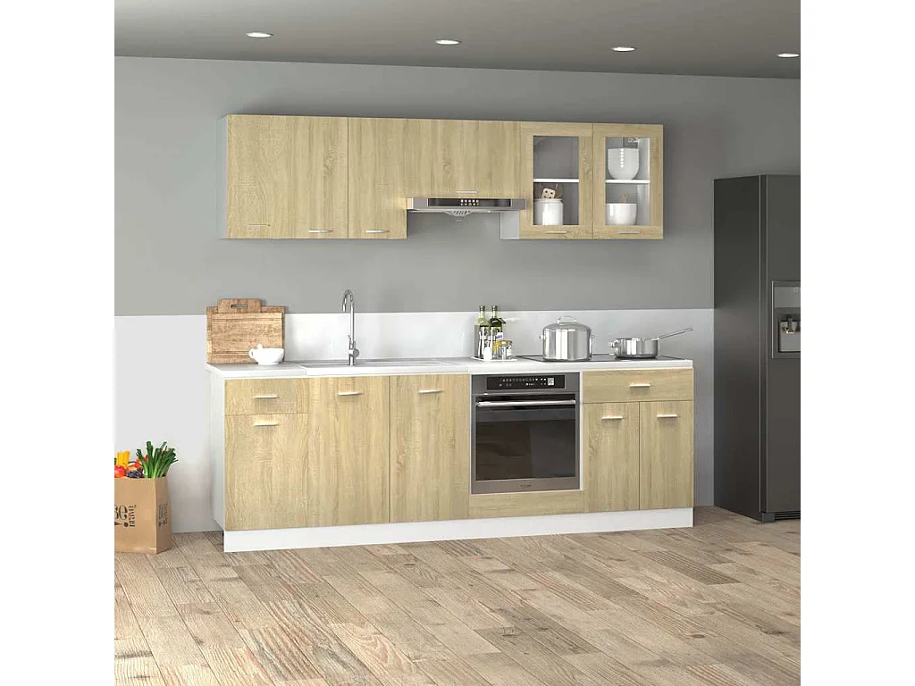 8-delige Keukenkastenset bewerkt hout sonoma eikenkleurig