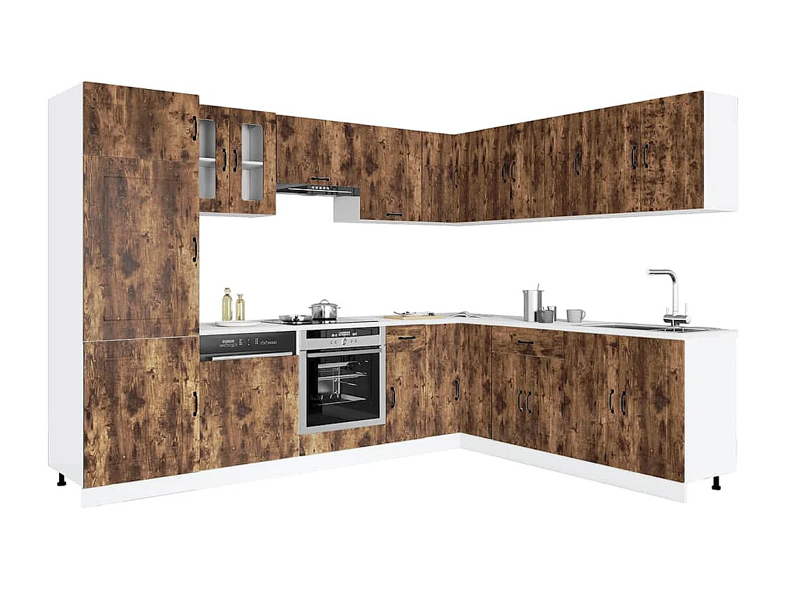 14-delige Keukenkastenset Kalmar bewerkt hout gerookt eiken