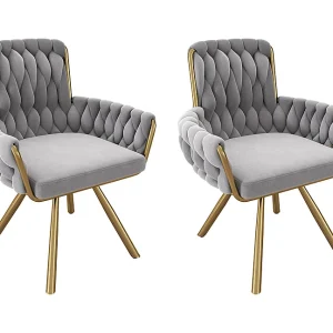 2 draaibare fluwelen stoelen – Met armleuningen en metalen poten – Ruime rugleuning – Grijs – 63x50x87 cm 2 draaibare fluwelen stoelen – Met armleuningen en metalen poten – Ruime rugleuning – Grijs – 63x50x87 cm