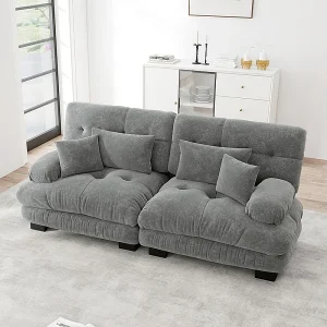 Bank 2-zits grijs – met 4 kussens – massief houten frame + chenille stof – 220x77x81cm Bank 2-zits grijs – met 4 kussens – massief houten frame + chenille stof – 220x77x81cm