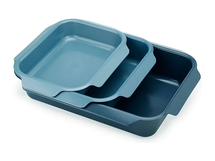 Anti-aanbak bakplaten Joseph Joseph Nest Oven, set van 3, van koolstofstaal, ruimtebesparend, geschikt voor de oven, blauwe kleur.
