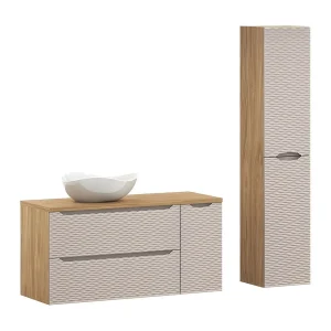 Badkamerset YOKA beige: onderbouwmeubel 120 cm + wastafelblad + opzetwastafel + opbergkolom Badkamerset YOKA beige: onderbouwmeubel 120 cm + wastafelblad + opzetwastafel + opbergkolom