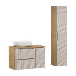 Badkamerset YOKA beige: onderkast 90 cm + blad voor wastafel + opbouwwastafel + opbergkolom Badkamerset YOKA beige: onderkast 90 cm + blad voor wastafel + opbouwwastafel + opbergkolom