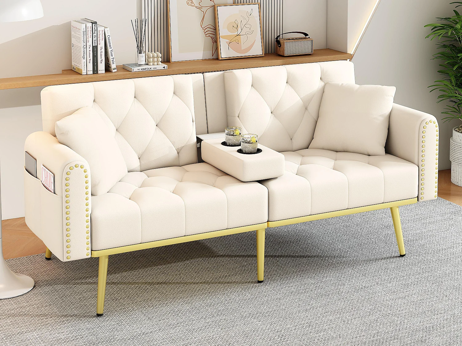 2-zits bank - met relax functie - drie verstelbare hellingsstanden - drank houder inbegrepen - beige