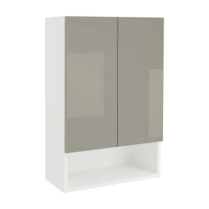 Badkamerkast Zed, hangend, 2 deuren, grijs hoogglans/wit, MDF, L 48 x l 22 x H 72 cm Badkamerkast Zed, hangend, 2 deuren, grijs hoogglans/wit, MDF, L 48 x l 22 x H 72 cm