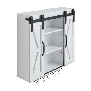 Badkamer Hangkast SucceBuy, 2 Deuren en Verstelbare Plank, Medicijnkast boven het Toilet, Hangend Meubel met Open Partitie, Wit