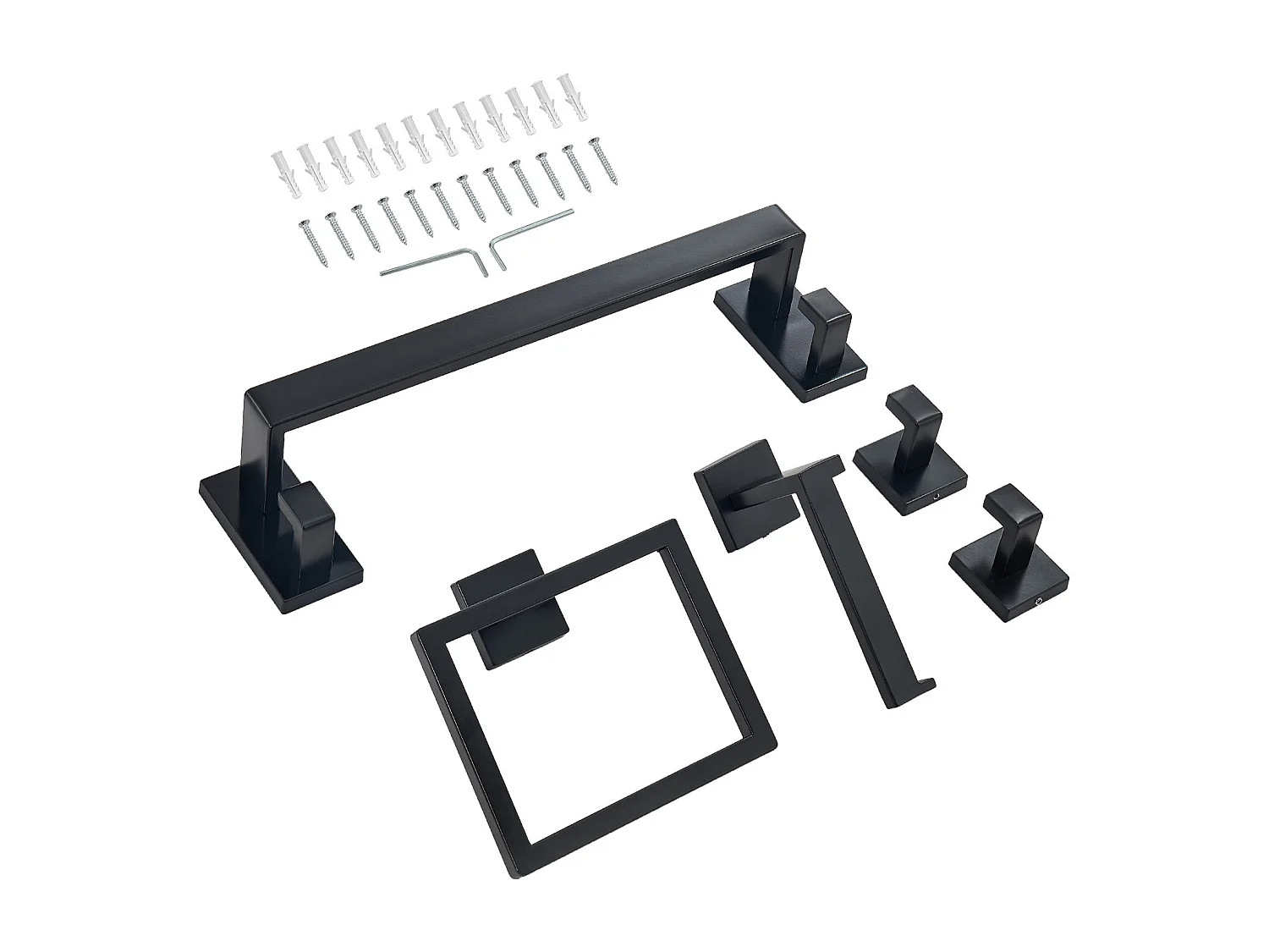Badkamer Accessoires SucceBuy 5PCs, Wand Handdoekhouder van RVS, Stang 40 cm, met Vierkante Handdoek Steunen, 2 Haken voor Badjas