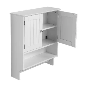 Badkamer Hangkast SucceBuy, 2 Deuren en Verstelbare Plank, Medicijnkast boven het Toilet, Hangende Organizer voor Wasruimte, Wit