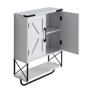 Badkamer Hangkast SucceBuy, 2 Deuren en Verstelbare Plank, Medicijnkast boven het Toilet, Hangende Organizer voor Wasruimte, Wit