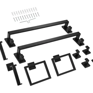 Badkamer Accessoires SucceBuy 10PCs, 2 Handdoekhouders van RVS 59,5 cm met 2 Vierkante Handdoek Steunen, 4 Haken voor Badjas, Zwart Mat Badkamer Accessoires SucceBuy 10PCs, 2 Handdoekhouders van RVS 59,5 cm met 2 Vierkante Handdoek Steunen, 4 Haken voor Badjas, Zwart Mat