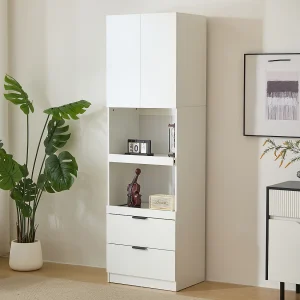 200 cm hoog keukenkastje met deuren en lades, magnetronrekken, kantelbeveiliging, wit