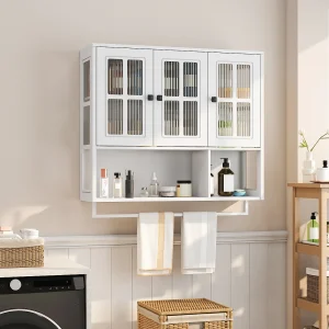 Badkamerwandkast, 3 deuren met open en verborgen opbergruimte, 88x26x69cm, Wit Badkamerwandkast, 3 deuren met open en verborgen opbergruimte, 88x26x69cm, Wit